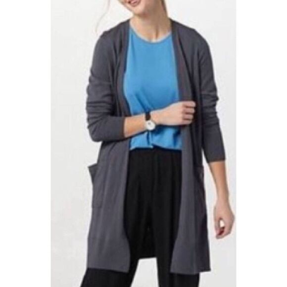 Universal Standard Long Line Knee Length Open Cardigan Sweater Size 2XS Gray - Picture 1 of 6